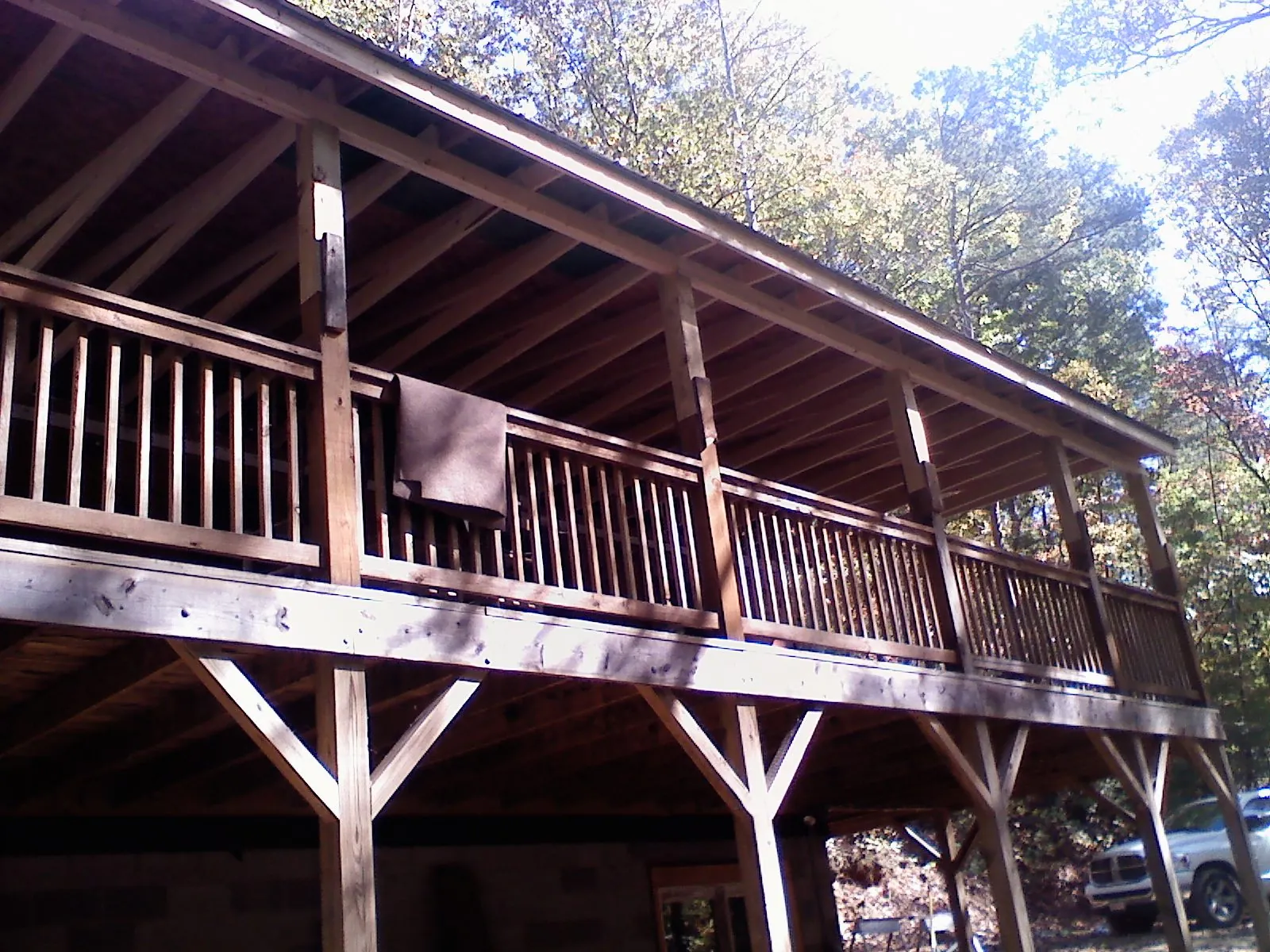 Timber framing under a new elevated porch and deck — Roof Leak Repair in Fishers by Roofing Brothers